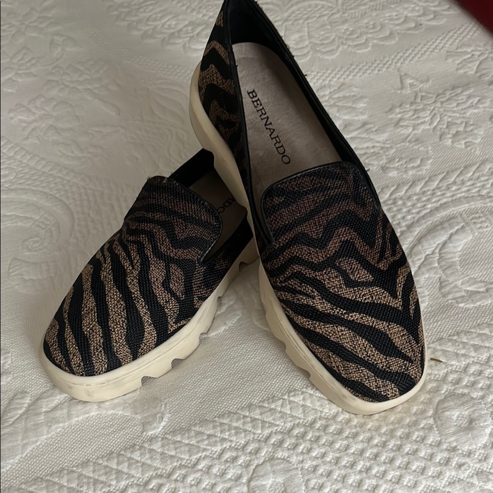Bernardo Women's Zebra Print Slip-On Shoes - Black and Beige